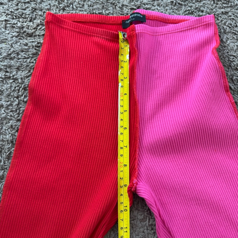 Naked Wardrobe Set Outfit Red Pink Crop Top Flare Leggings Colorblock Tall S - Picture 9 of 10